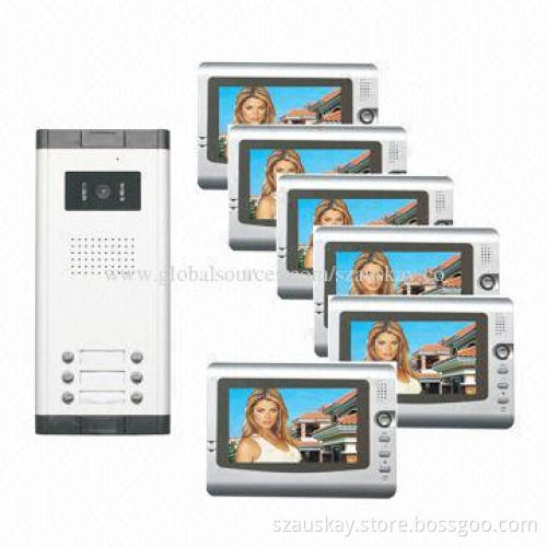 Video intercom system, suitable for multi-family, IR night vision camera 7-inch TFT indoor monitor